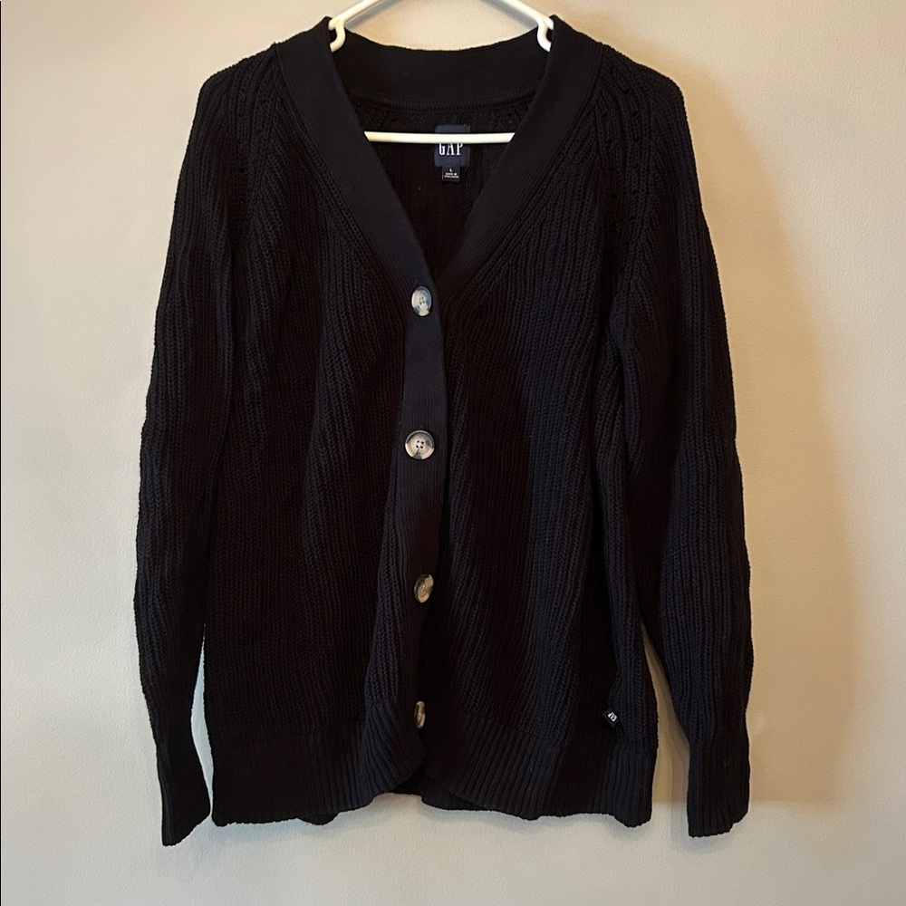 Gap Black Relaxed Fit, Soft Knit, Button Front Cardigan, Size Large